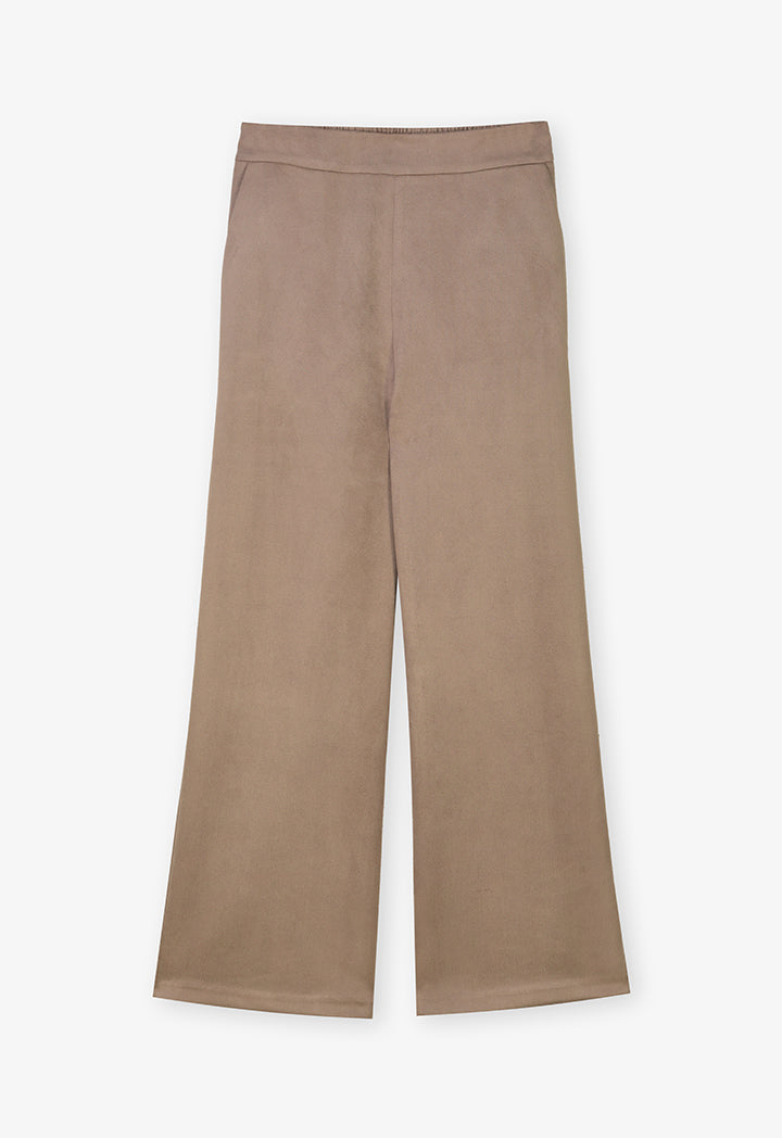 Choice Wide Leg Straight Solid Trousers Vison
