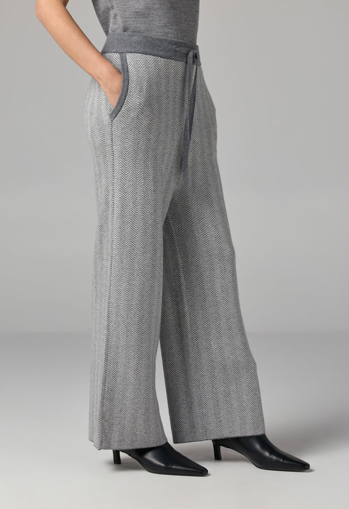 Choice Contrast Knitted Wide Leg Trousers Grey
