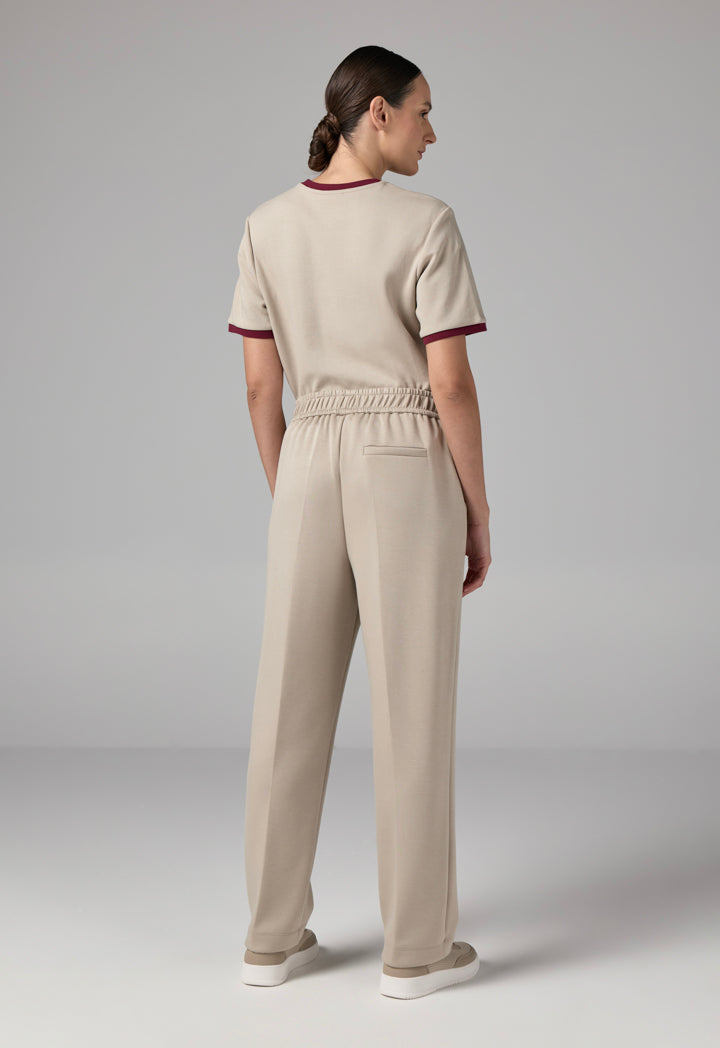 Choice Solid Elasticated Waistband Trousers Beige