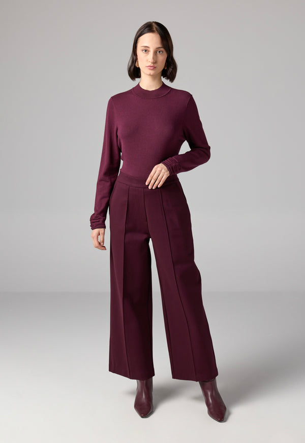 Choice Solid High Waist Trousers Burgundy