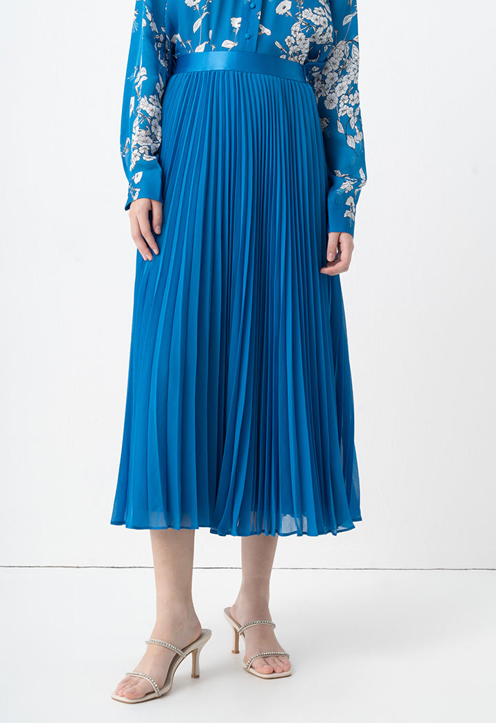 Choice Solid Pleated Maxi Skirt Blue