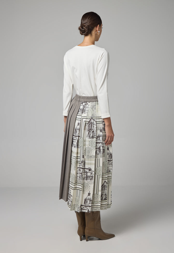 Choice Print Pleated Flared Skirt Anthracite