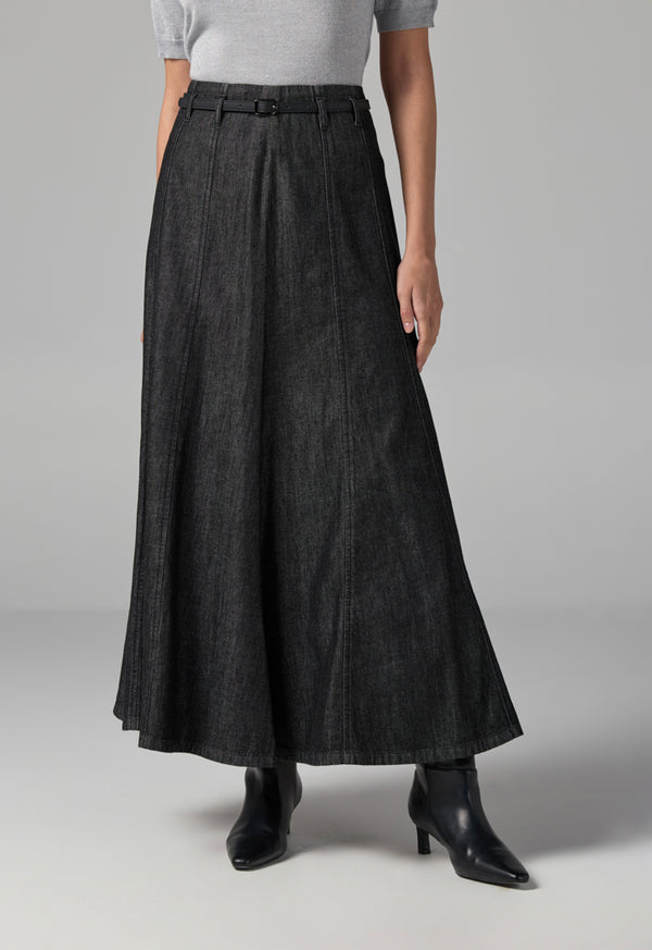Choice Flared Denim Skirt Black