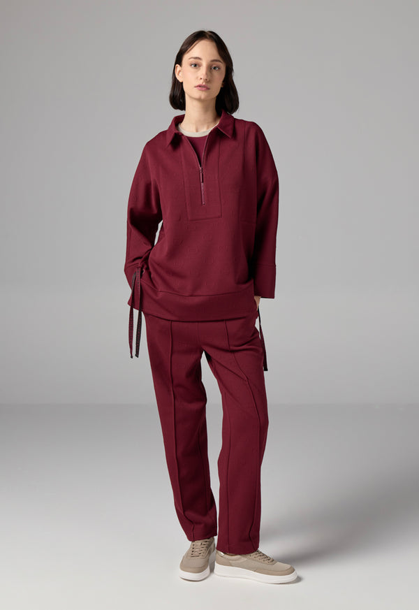 Choice Long Sleeve Monogram Blouse Burgundy