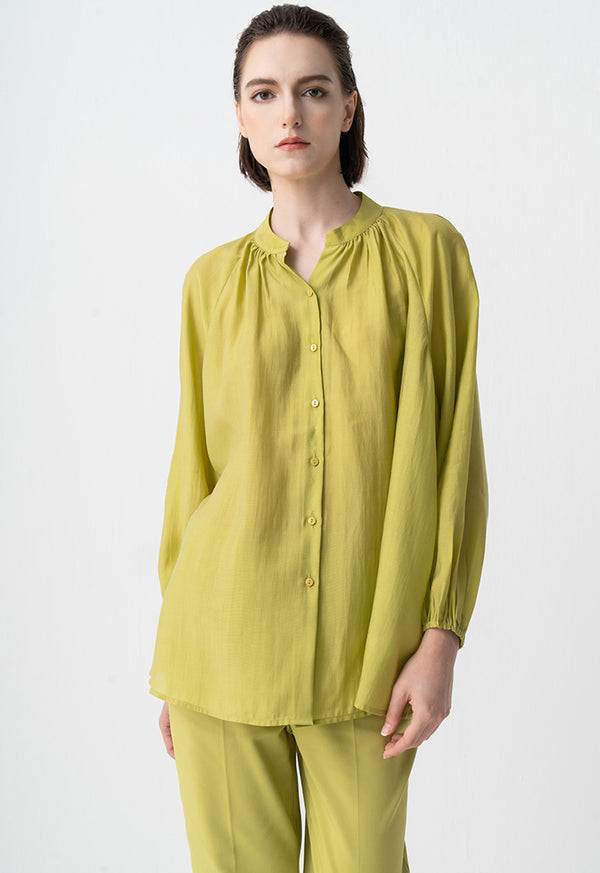 Choice Single Tone Long Raglan Sleeves Shirt Green