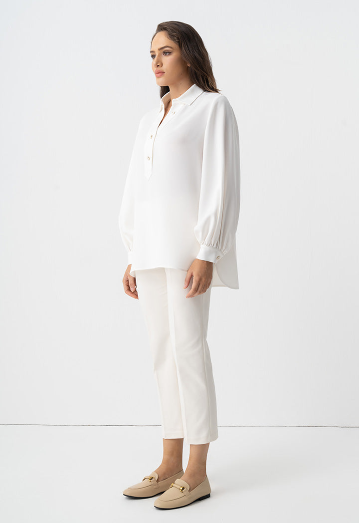 Choice Single Tone Long Sleeves Shirt Off White