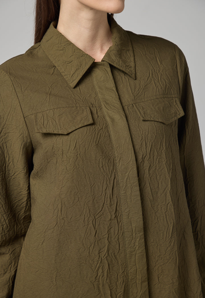 Choice Solid Long Sleeve Crinkled Shirt Khaki