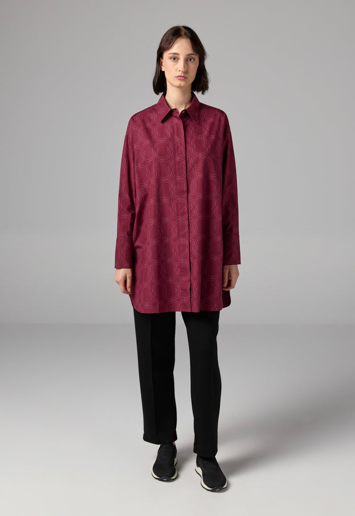 Choice Printed Monogram Long Sleeve Shirt  Burgundy