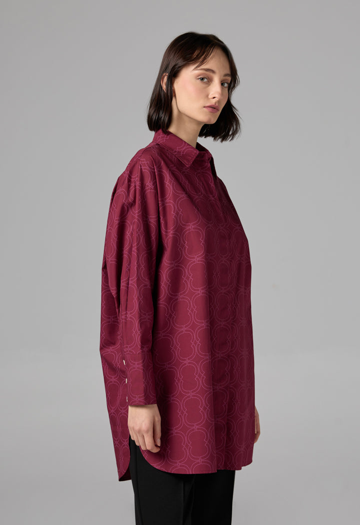 Choice Printed Monogram Long Sleeve Shirt  Burgundy