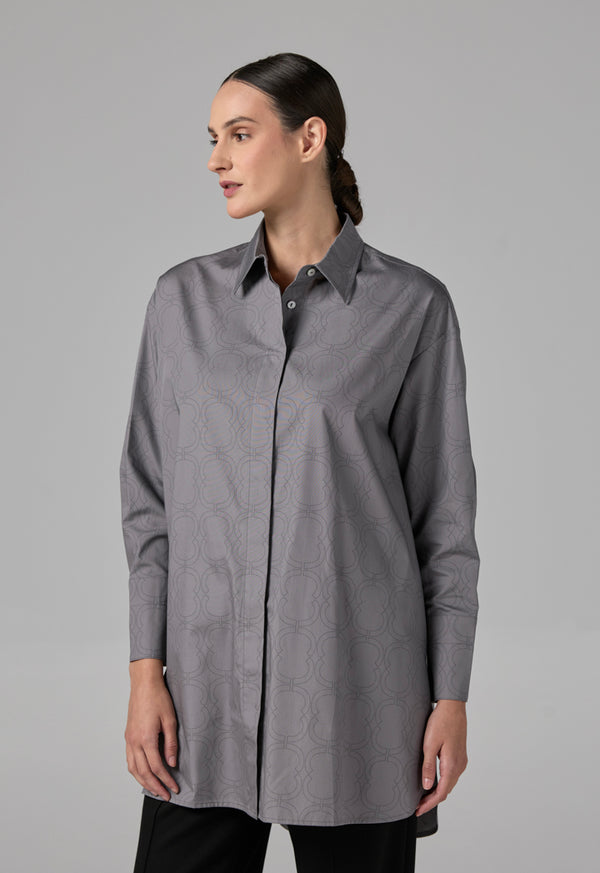 Choice Printed Monogram Long Sleeve Shirt  Grey