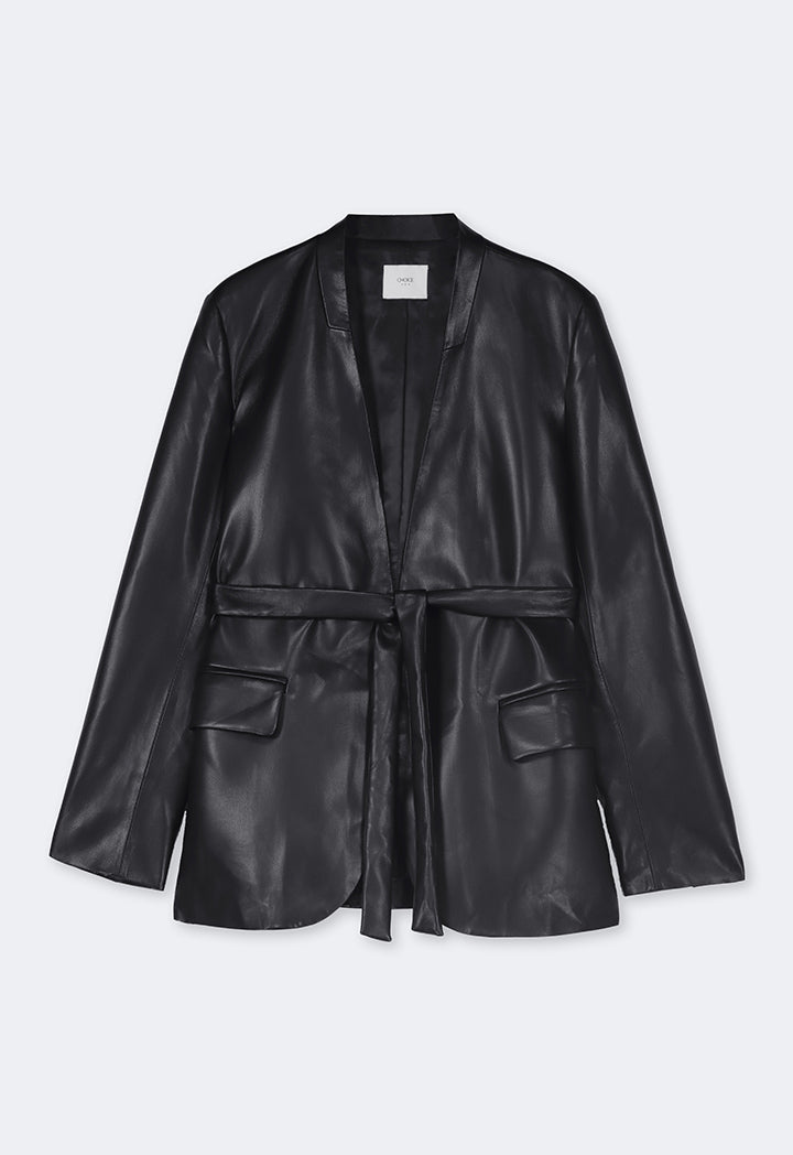 Choice Pu Leather Midi Jacket Black