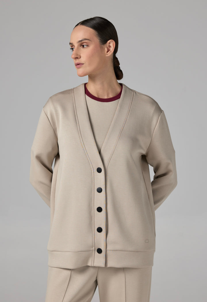 Choice Solid Long Sleeve Cardigan Beige
