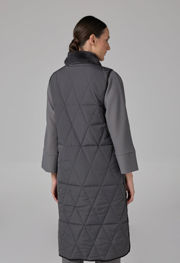 Choice Contrast Sleeveless Quilted Vest Grey