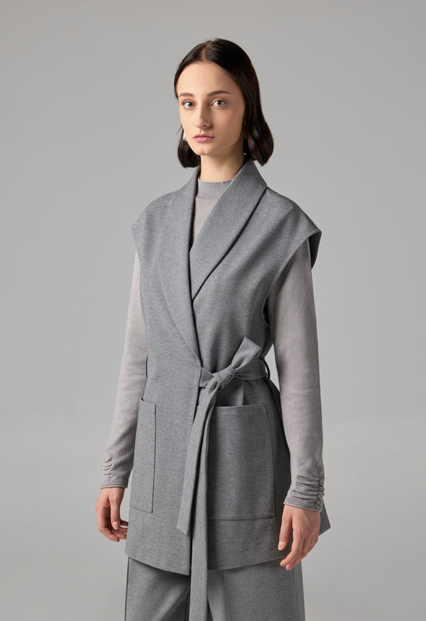 Choice Shawl Collar Front Pocket Gilet Grey