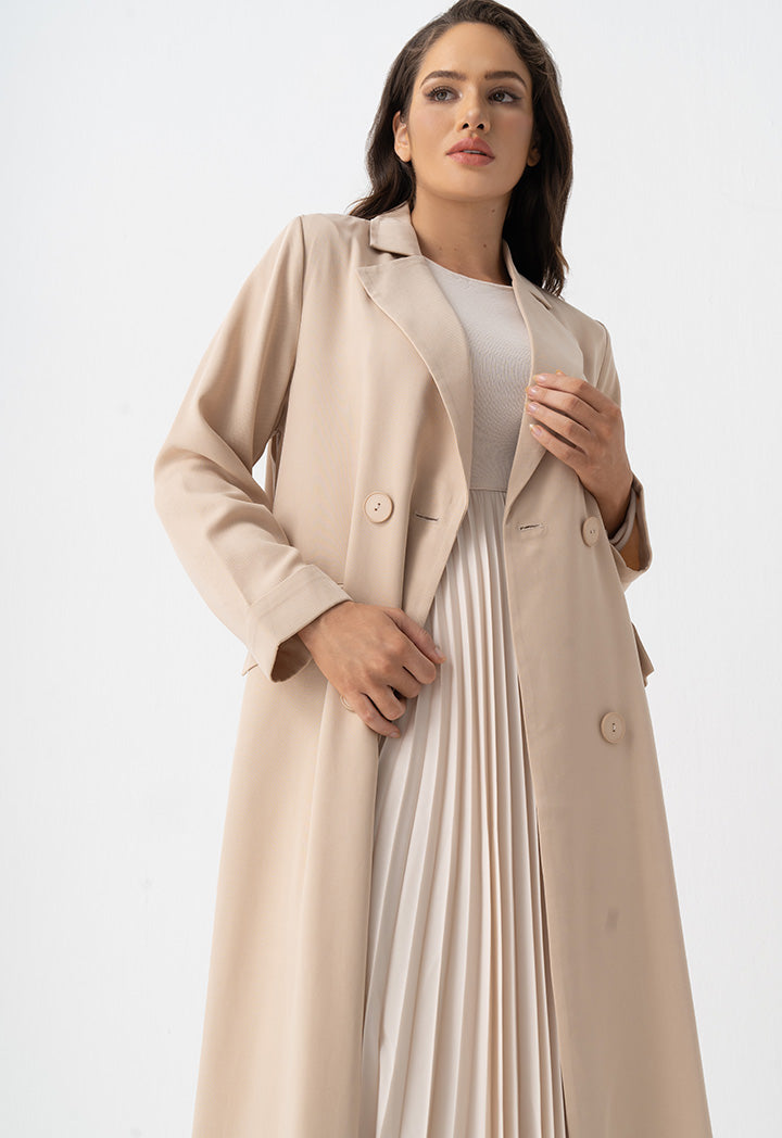 Choice Double Breasted Solid Loose Fit Coat  Beige