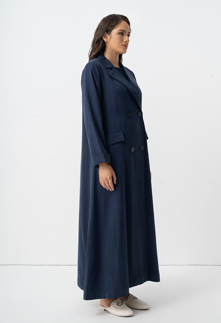 Choice Double Breasted Solid Loose Fit Coat  Navy