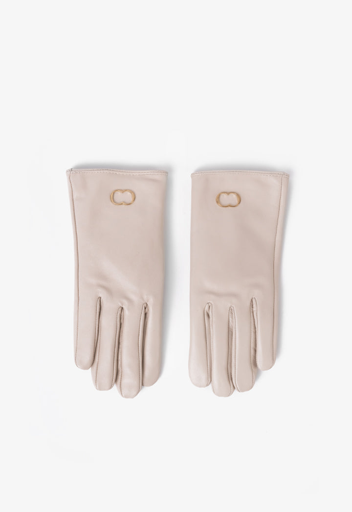 Choice Solid Metal Emblem Gloves Nude