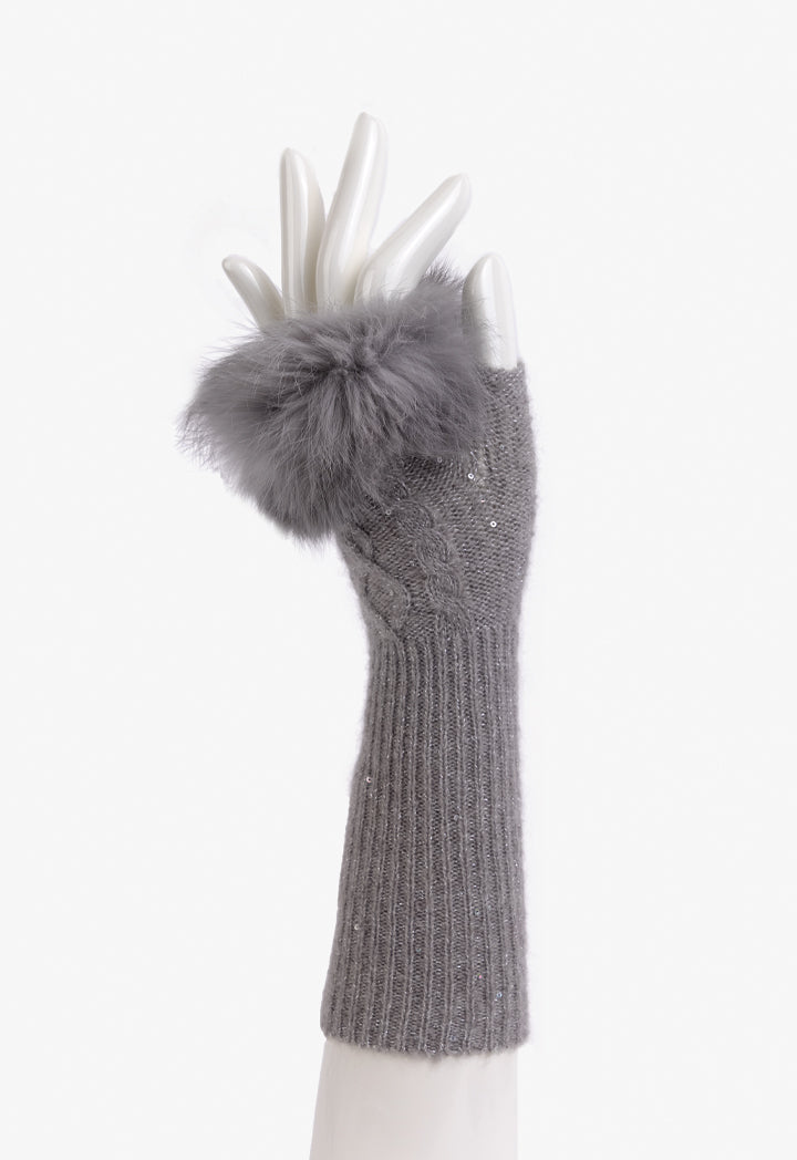 Choice Faux Fur Embellished Lurex Gloves Grey