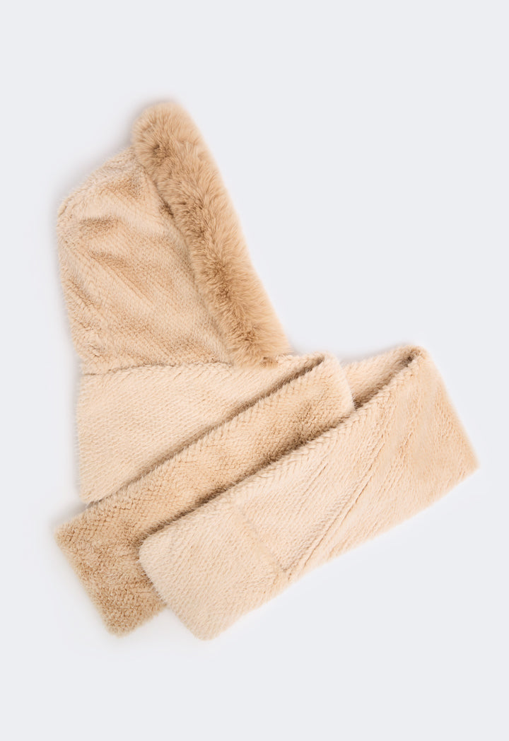 Choice Faux Fur Hooded Scarf Beige