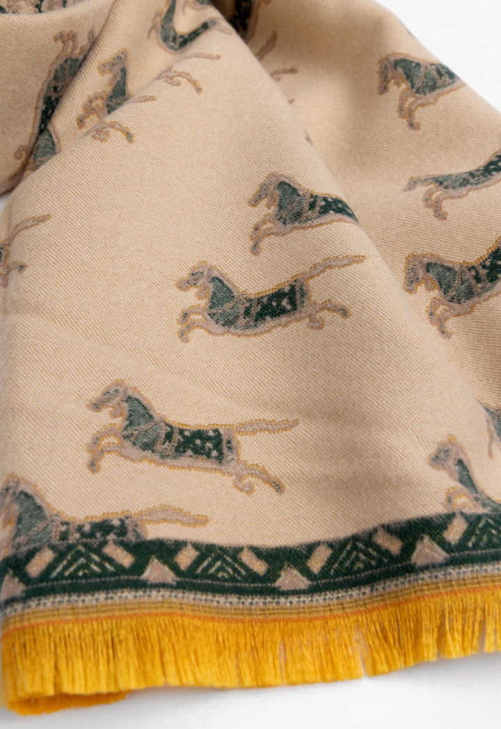 Choice Horse Print Knitted Shawl Green