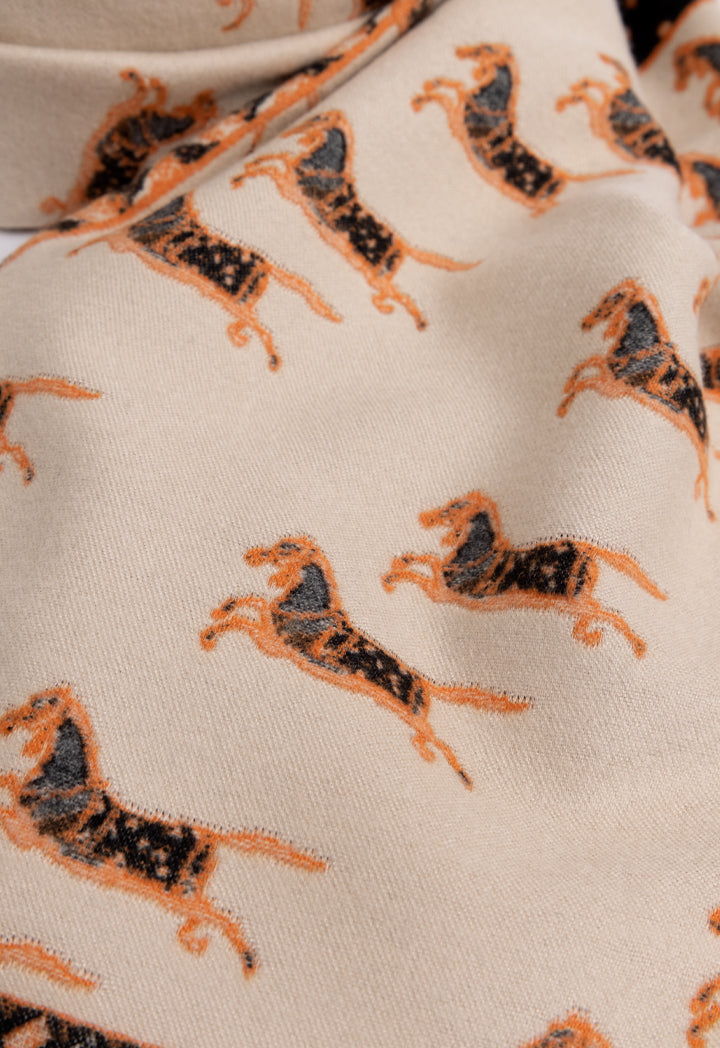 Choice Horse Print Knitted Shawl Orange