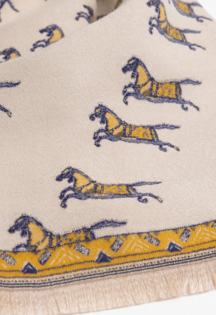 Choice Horse Print Knitted Shawl Yellow