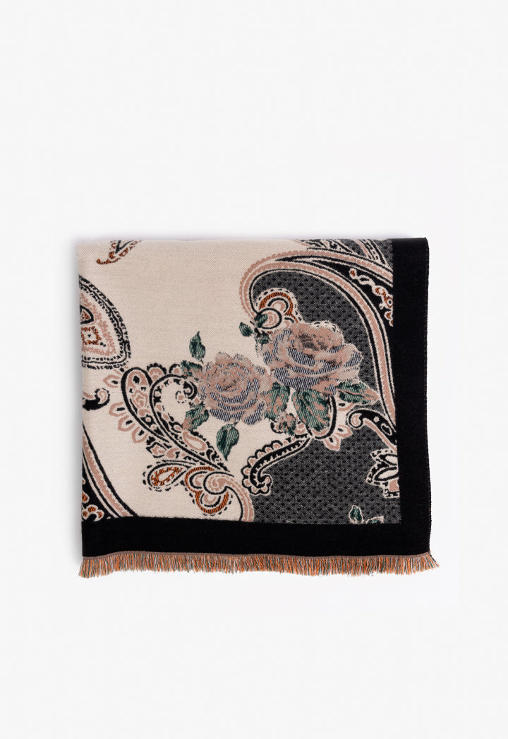 Choice Floral Print Knitted Shawl Black