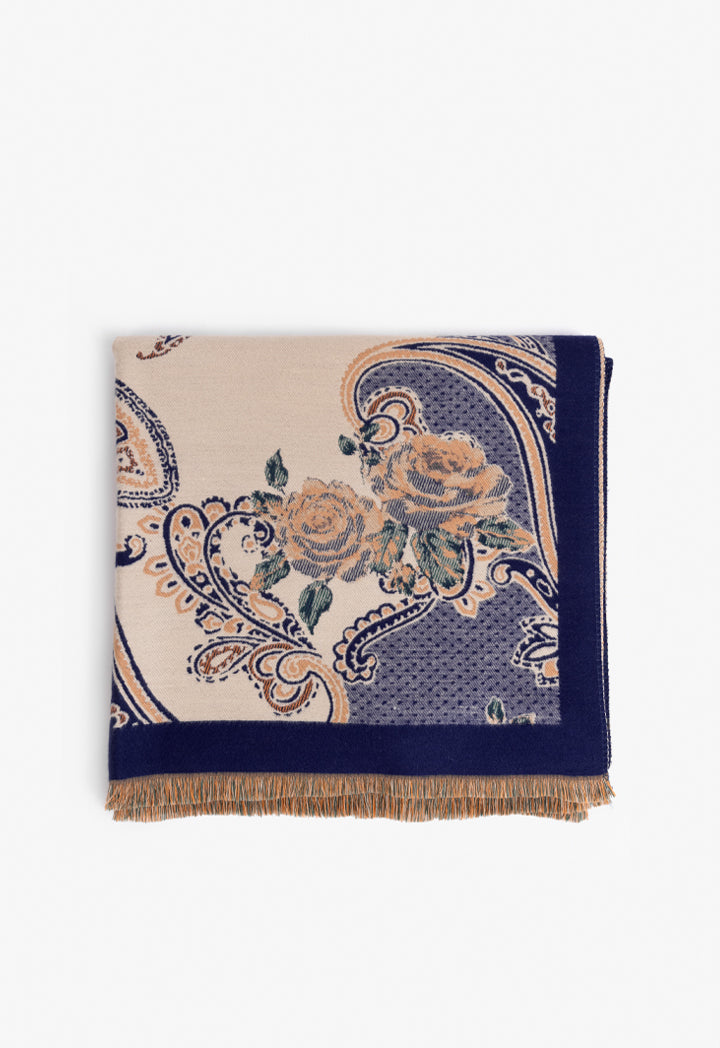 Choice Floral Print Knitted Shawl Navy