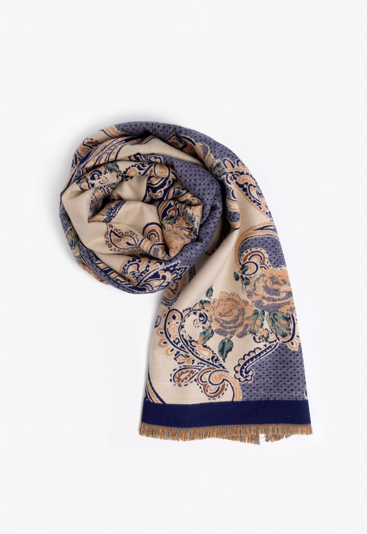 Choice Floral Print Knitted Shawl Navy