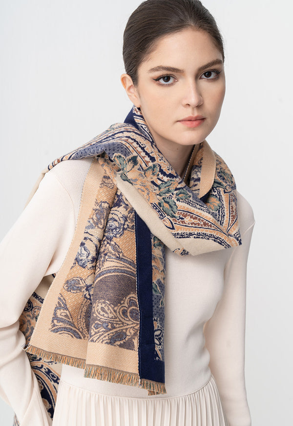 Choice Floral Print Knitted Shawl Navy