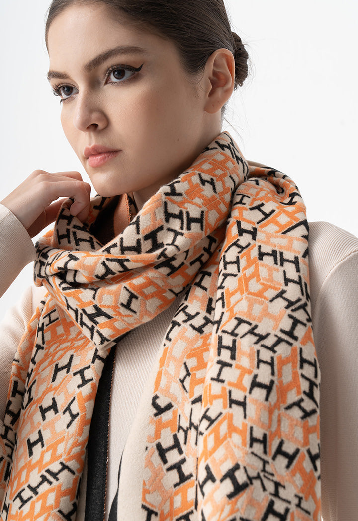 Choice Geometric Pattern Knitted Shawl Orange