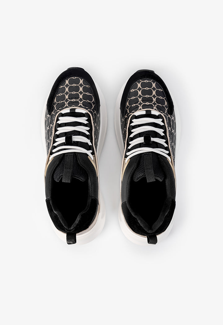 Choice Lace Up Patterned Sneakers Black
