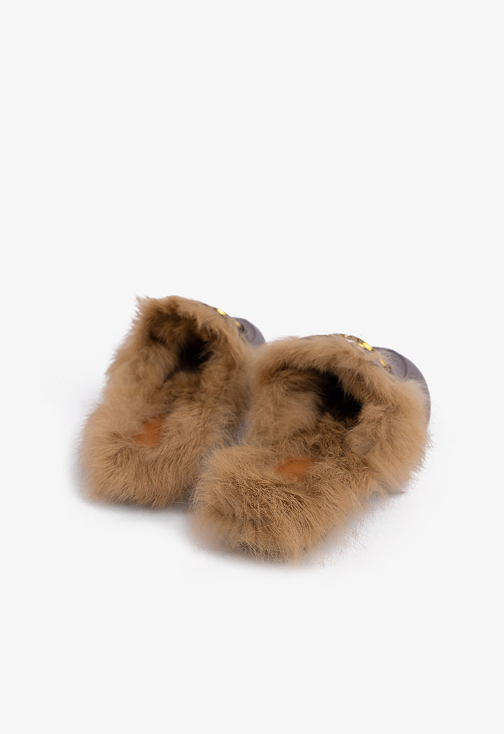 Choice Faux Fur Sole Mules Brown