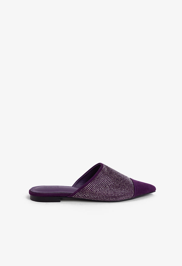 Choice Crystal Embellished Pointed Toe Mules Purple