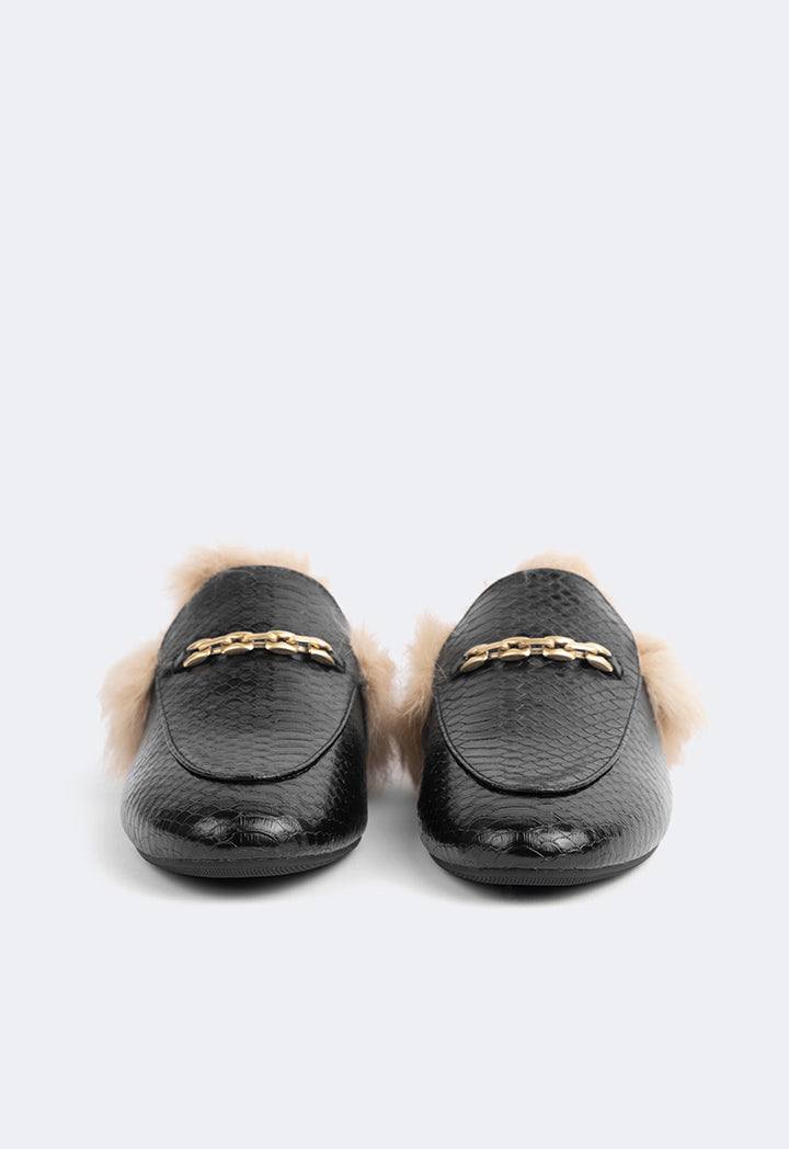 Choice Faux Fur Embellished Sole Mules Black