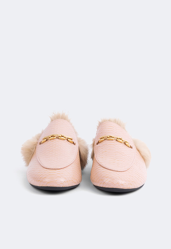 Choice Faux Fur Embellished Sole Mules Blush