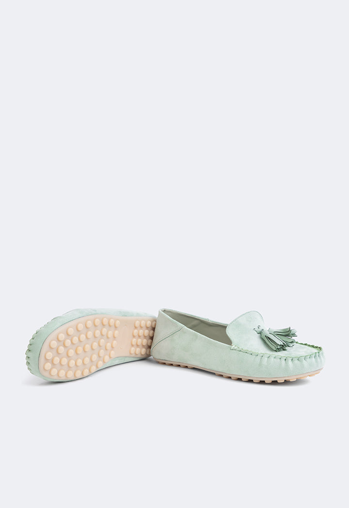 Choice Tassel Suede Loafers Green