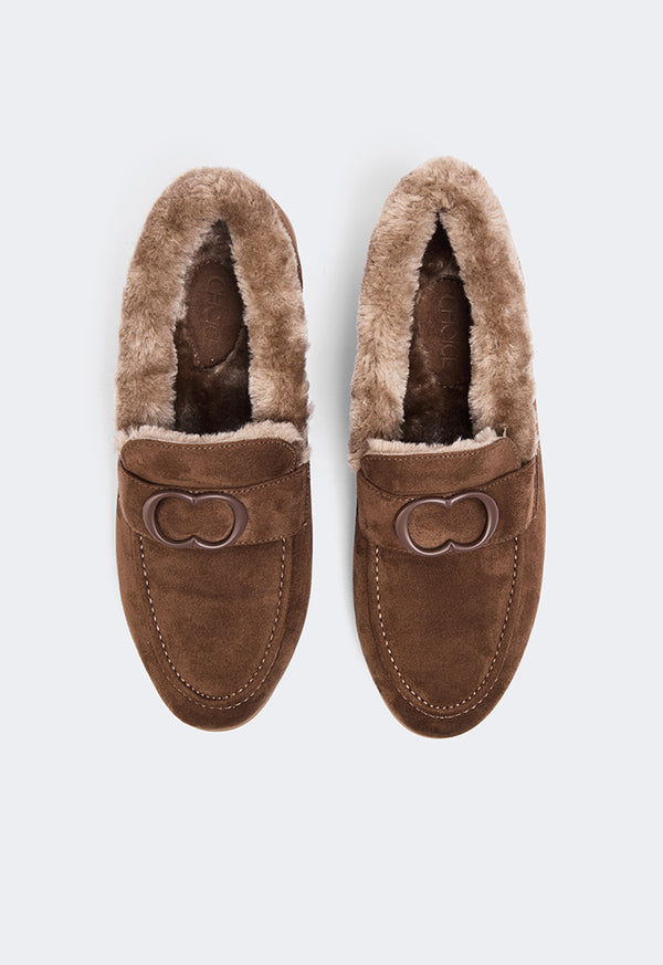 Choice Shearling Detailed Suede Loafers Brown