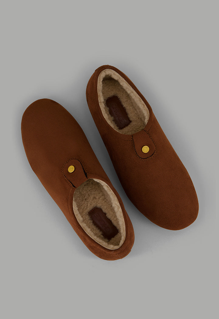 Choice Shearling Quilted Flat Shoes Brown