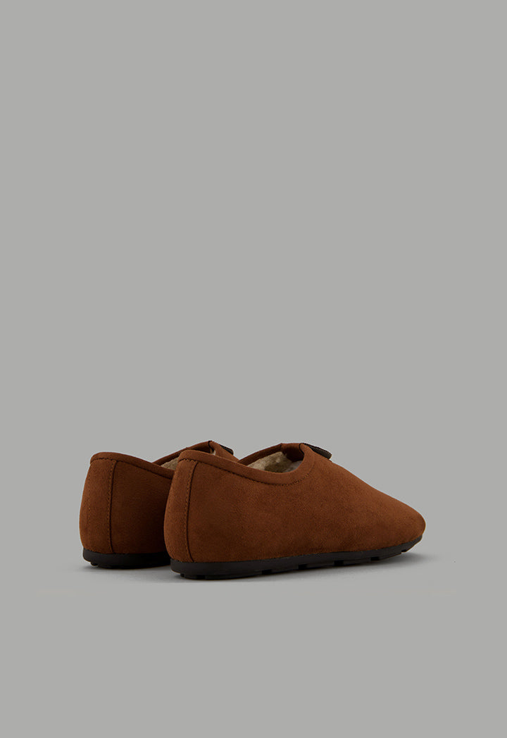 Choice Shearling Quilted Flat Shoes Brown