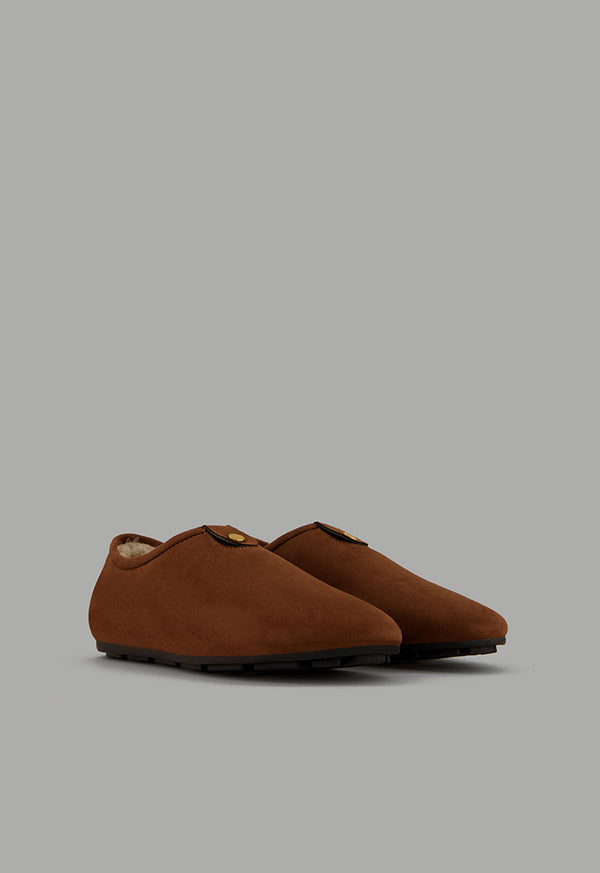 Choice Shearling Quilted Flat Shoes Brown