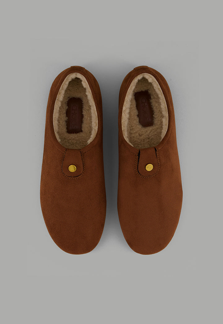 Choice Shearling Quilted Flat Shoes Brown