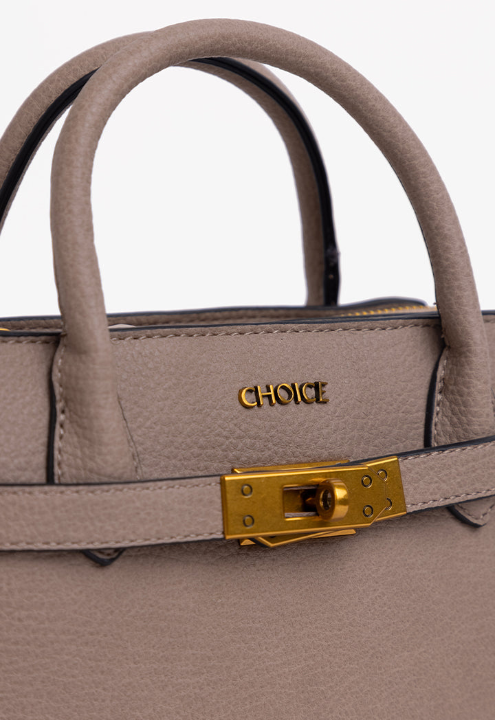 Choice Solid Metallic Turn Lock Handbag Beige