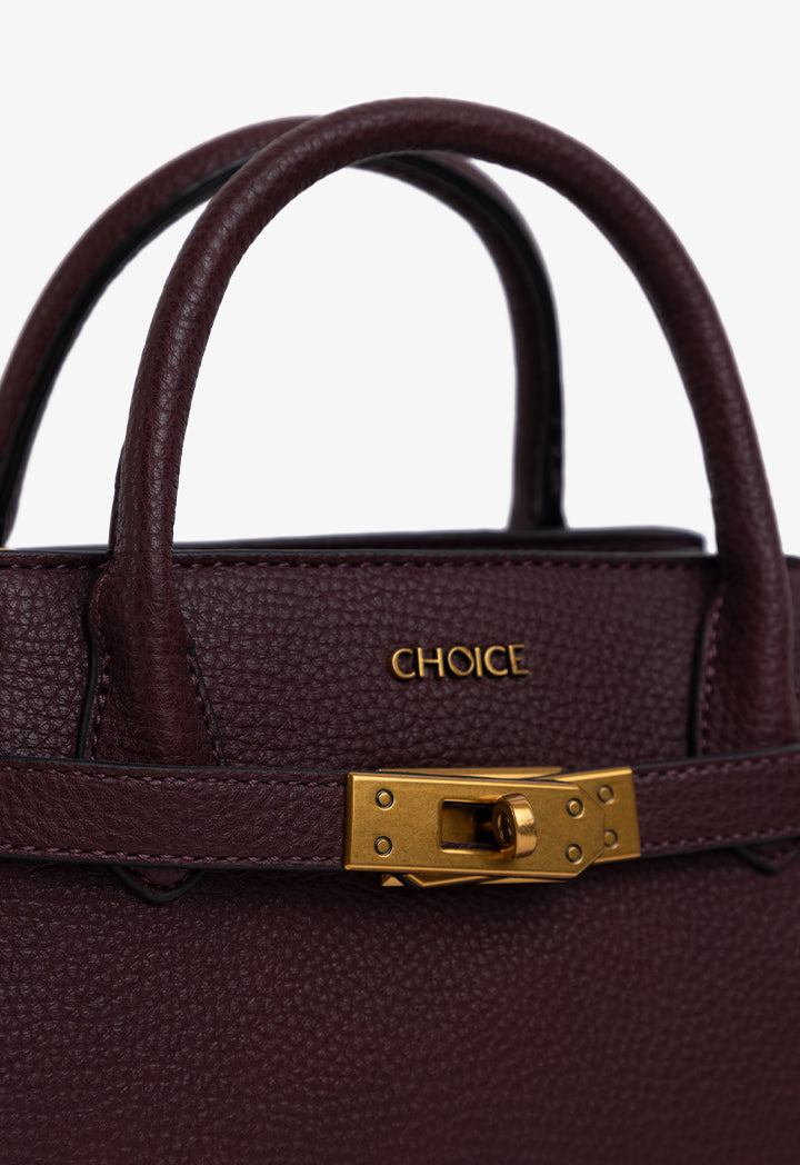 Choice Solid Metallic Turn Lock Handbag Burgundy