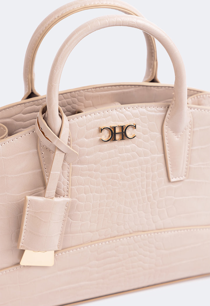 Choice Solid Embossed Croc Handbag Beige