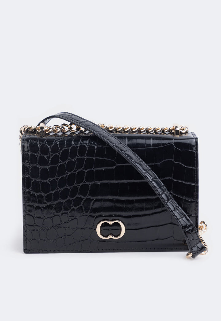 Choice Embossed Croc Cross Body Bag Black