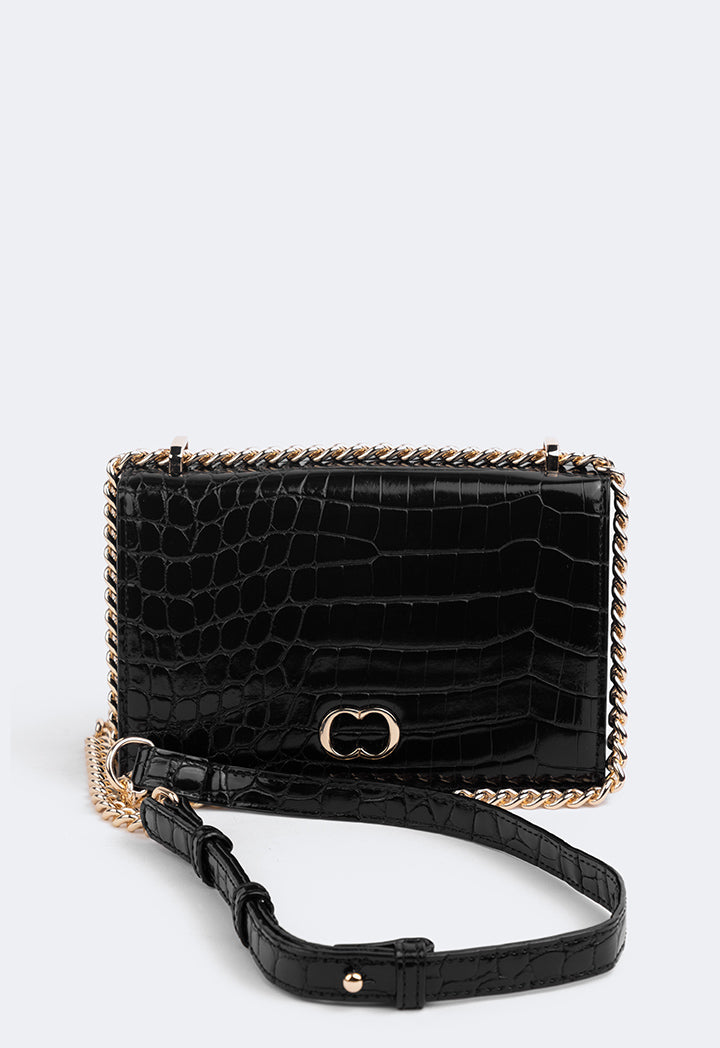 Choice Embossed Croc Cross Body Bag Black