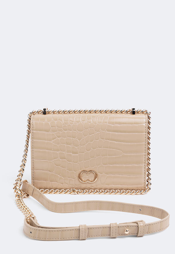 Choice Embossed Croc Cross Body Bag Beige