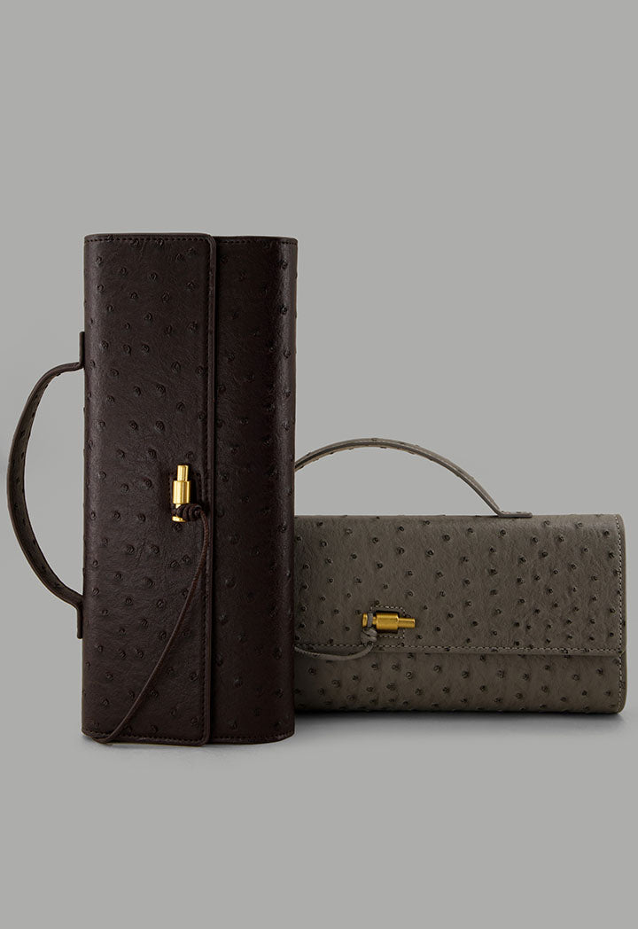 Choice Top Handle Textured Clutch Dark Brown