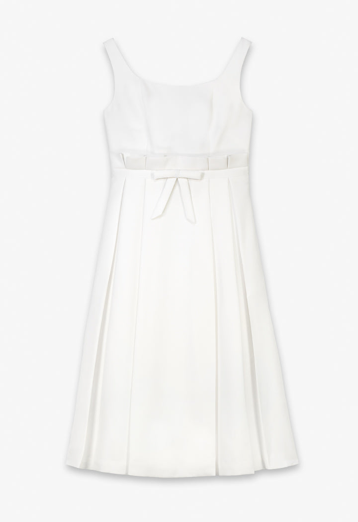 Choice Solid Sleeveless Pleated Dress Off White
